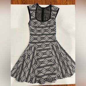 Aqua- Black and White Geometric Pattern Dress